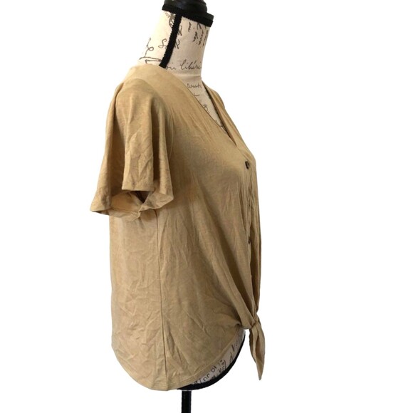 Pinque Tie Front Knit Top LARGE Levona Button Yellow Short Sleeve V-Neck Crop - Picture 10 of 12